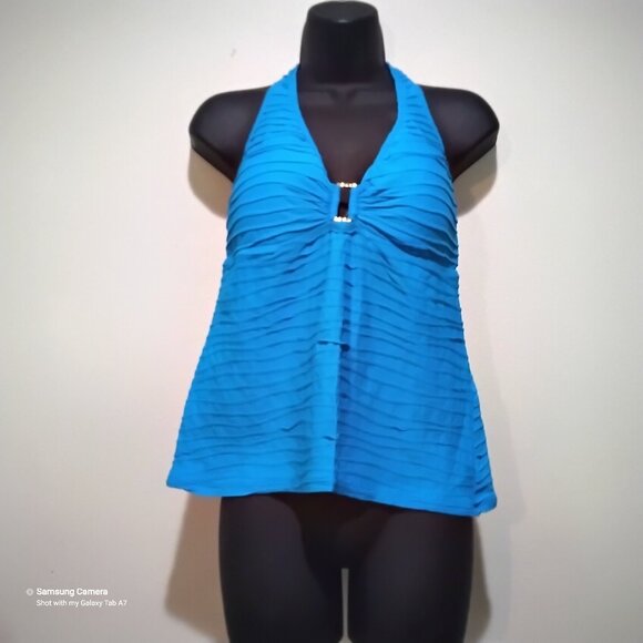 Lauren Ralph Lauren Aqua Triangle Halter Tie Swim Top Buckle Tankini Top NWT 12